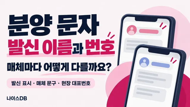 분양 문자 발신 이름과 번호를 다룬 나이스DB 썸네일. 매체마다 어떻게 다를까요, 발신 표시·매체 문구·현장 대표번호