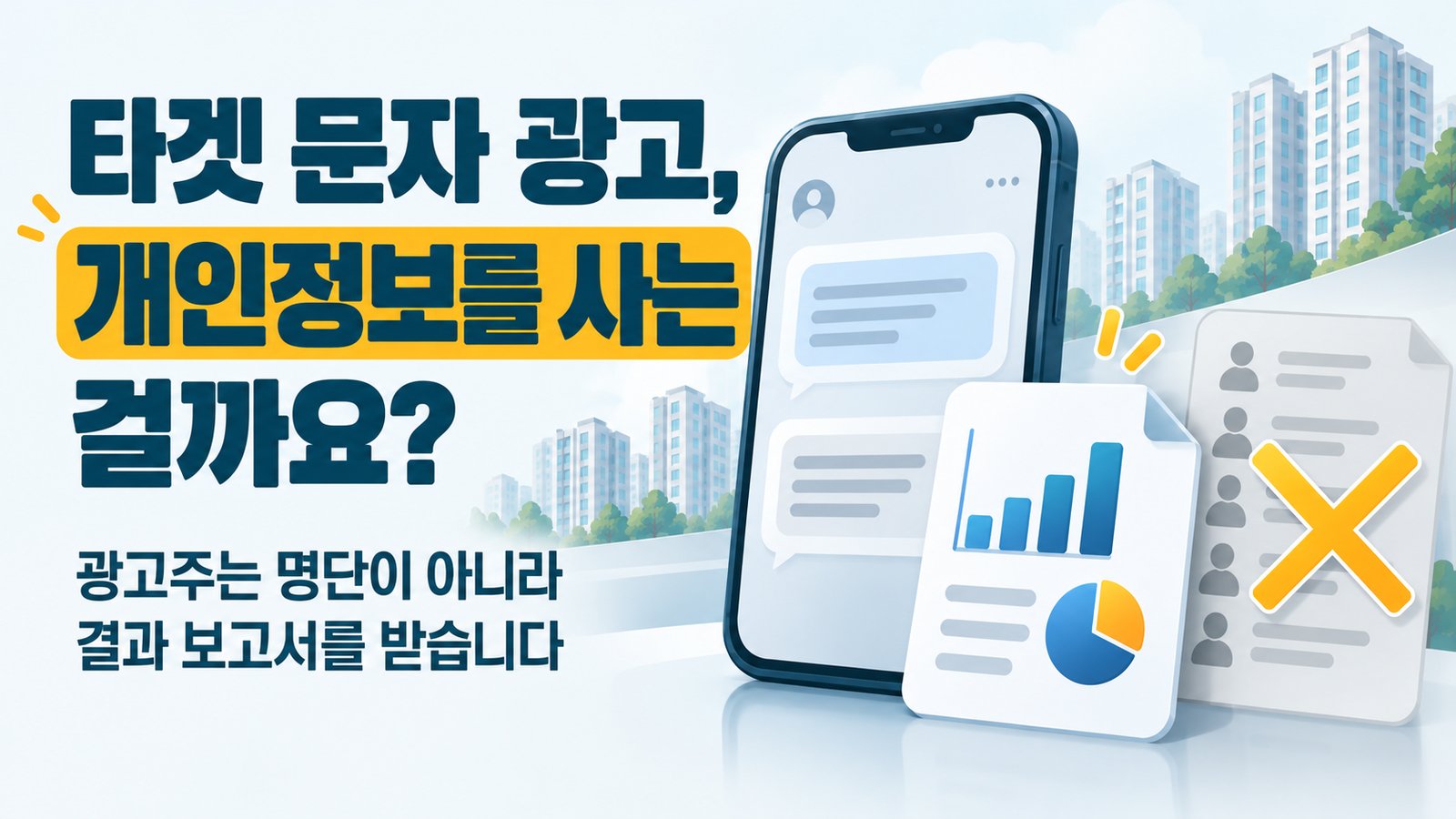 타겟 문자 광고가 개인정보를 사는 것인지 다룬 나이스DB 썸네일. 광고주는 수신자 명단이 아니라 결과 보고서를 받음